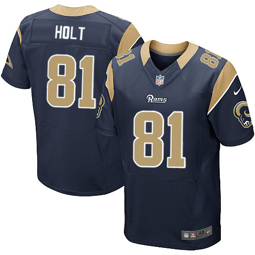Men's Elite Torry Holt Nike Jersey Navy Blue Home - #81 NFL Los Angeles Rams